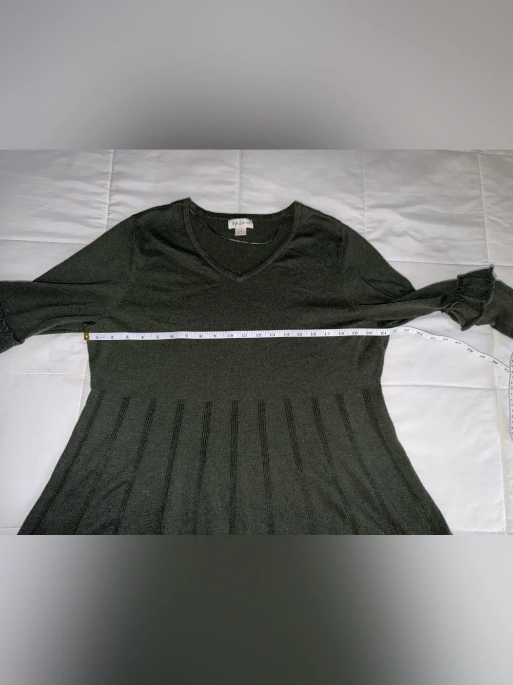Women’s Green V-Neck Ruffle Sleeve Long-Sleeve Top - 2X